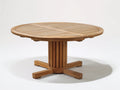 Gartentisch rund - Holz 120 x 120 x 75 cm - Naturholz mit Säulenfuß und Kreuzgestell in Lattenoptik