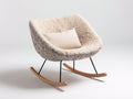 Schaukelstühle Teddy-Stoff Metall und Holz 82x90x88 cm - Creme Natur Schwarz - Gepolsterter Schaukelstuhl mit breiter Sitzschale im modernen Stil