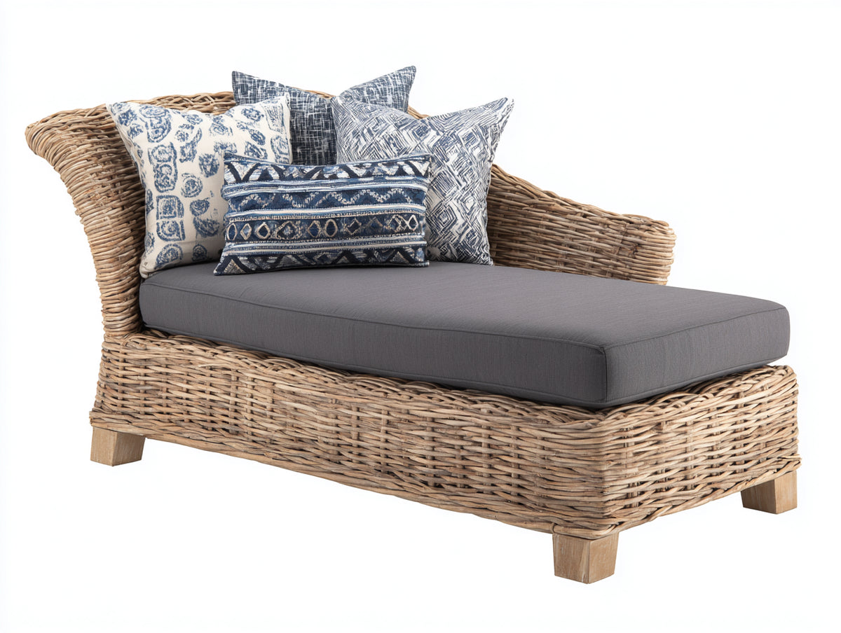 Sonnenliege aus Rattangeflecht 195x95x88 cm - Natur-Grau - geschwungenes Design für Garten und Terrasse
