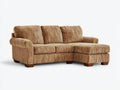 Ecksofa - Gepolstert mit Cordstoff 265 x 170 x 88 cm - Braun mit breiter Recamiere und Holzfüßen