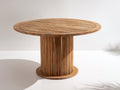 Gartentisch Holz 160x160x75 cm Naturholz - rund - Säulenfuß mit vertikalem Lattendesign
