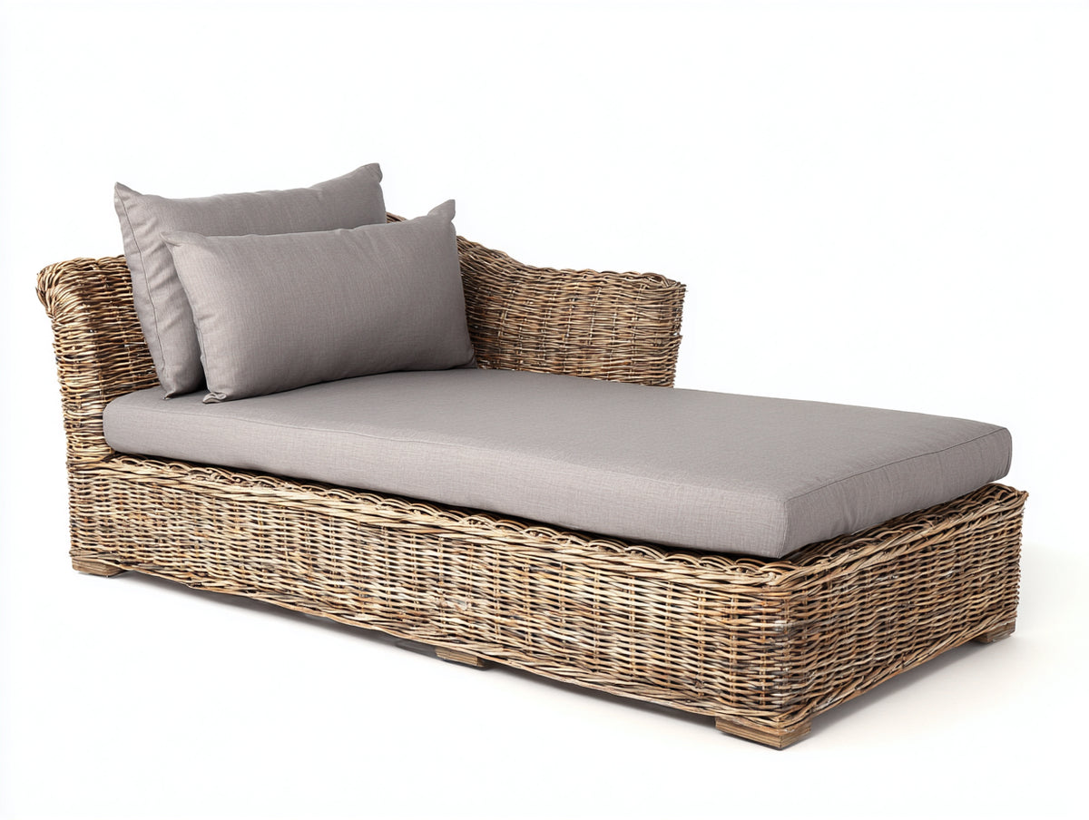 Sonnenliege Polyrattan 200x100x78 cm - Natur Grau - breite Liegefläche mit seitlicher Rückenlehne