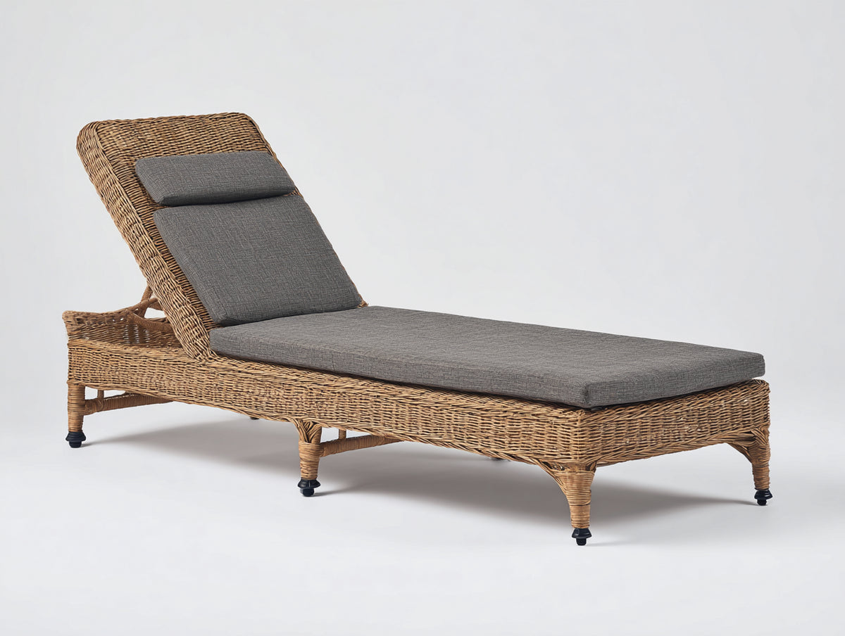 Sonnenliege aus Polyrattan 200x70x95 cm - Naturbraun-Dunkelgrau - verstellbare Rückenlehne für Terrasse und Garten