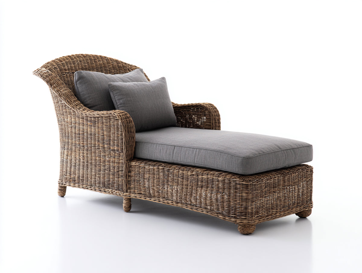 Sonnenliege aus Rattan 190x78x88 cm - Braun-Grau - geschwungenes Design für Garten und Terrasse