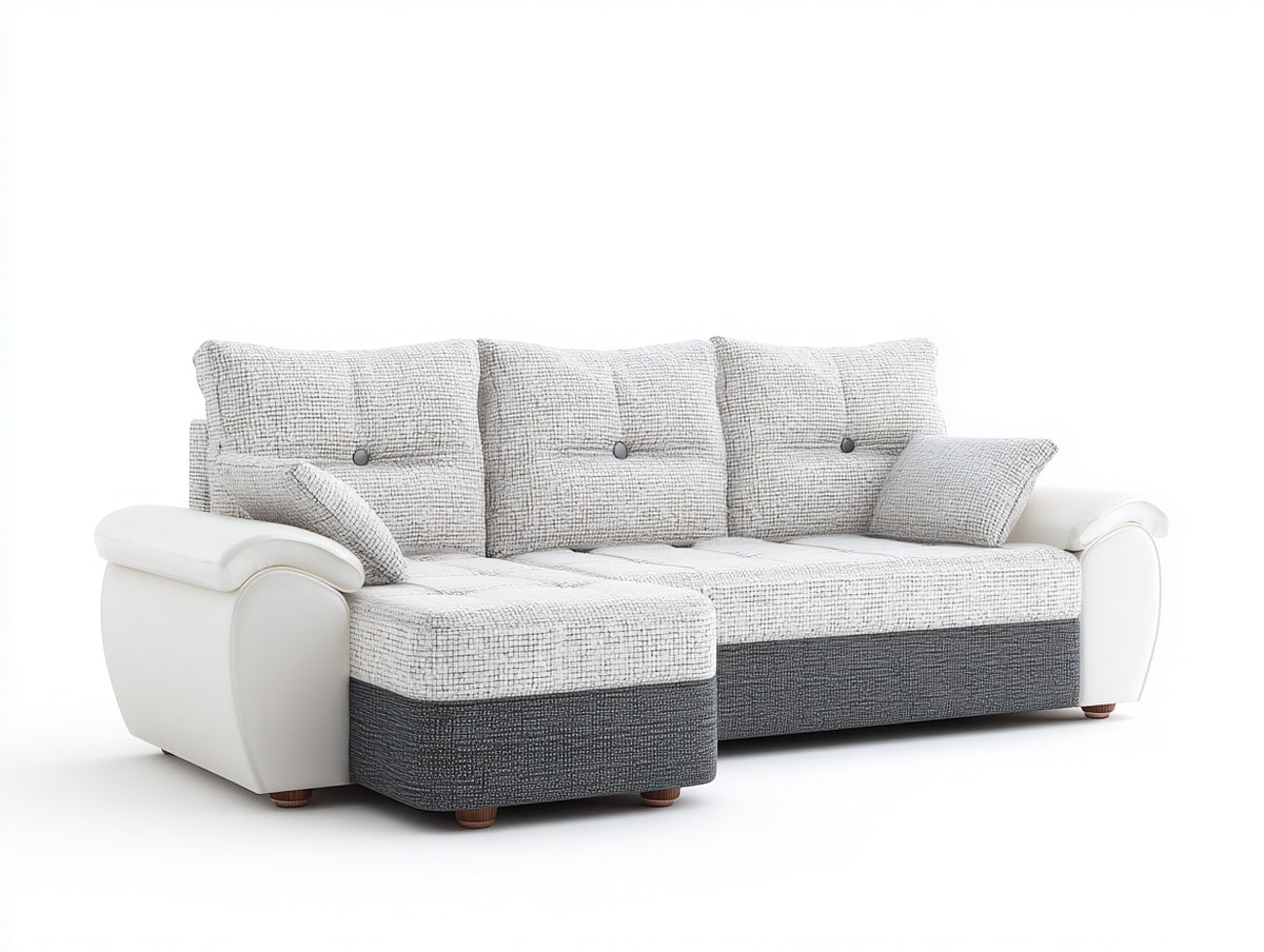 Ecksofa - Gepolstert mit Stoffbezug 280 x 180 x 88 cm - Hellgrau Dunkelgrau Weiß mit breiter Recamiere