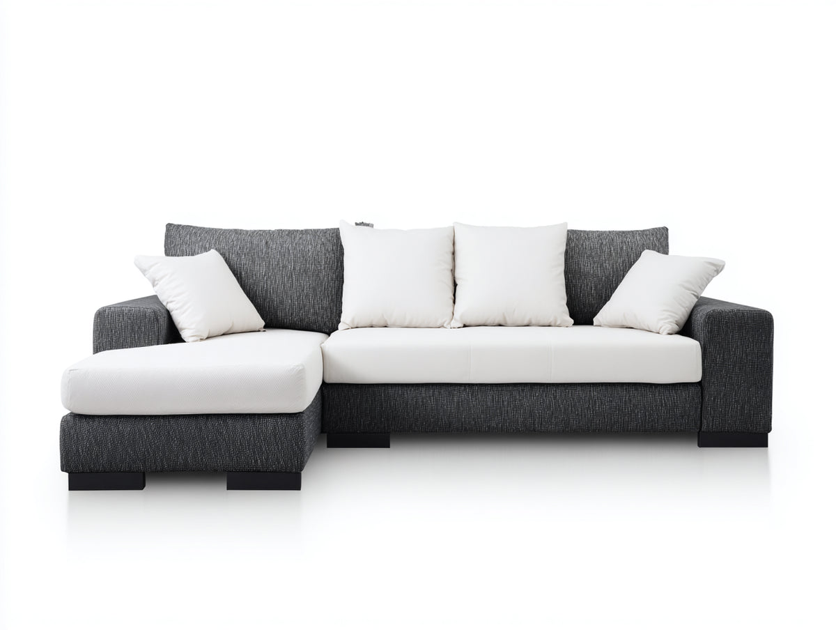 Ecksofa Stoff gepolstert 255x165x86 cm - Dunkelgrau Weiß - mit Chaiselongue modernes Design