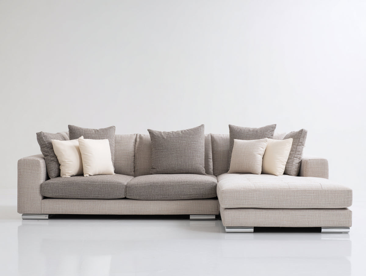 Ecksofa Strukturstoff 290x190x85 cm Beige-Grau - großzügige Liegefläche und breite Armlehnen - modernes Wohnzimmer