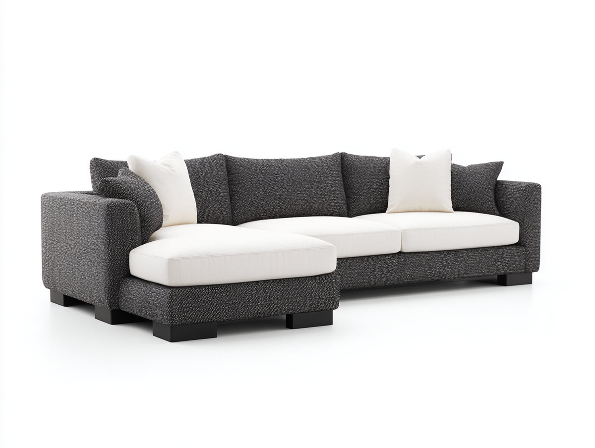 Ecksofa - Gepolstert mit Stoffbezug 285 x 180 x 82 cm - Dunkelgrau Cremeweiß mit breiter Recamiere und modernem Design