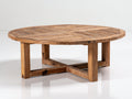 Gartentisch Holz 120x120x45 cm - Natur - Niedriger runder Gartentisch mit Kreuzverstrebung und rustikaler Lamellenplatte