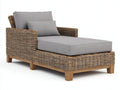 Sonnenliege Polyrattan Holz und Stoff 195x90x85 cm - Natur Grau - Gepolsterte Sonnenliege mit Armlehnen und geneigter Rückenlehne