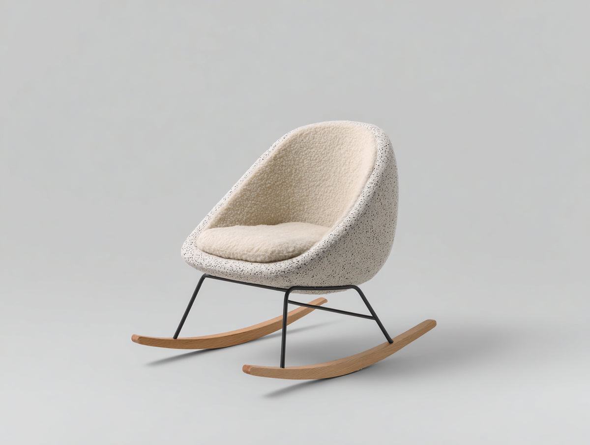 Schaukelstühle Teddy-Stoff Metall und Holz 78x90x88 cm - Creme Natur Schwarz - Gepolsterter Schaukelstuhl mit tiefer Sitzschale im modernen Stil
