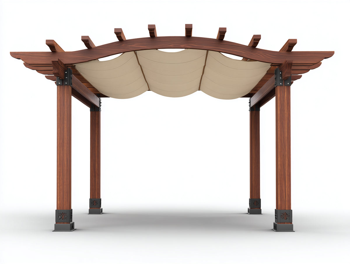 Pavillon 300x300x250 cm - Braun-Beige - Holzoptik mit Stoffdach und dekorativem Pergola-Design