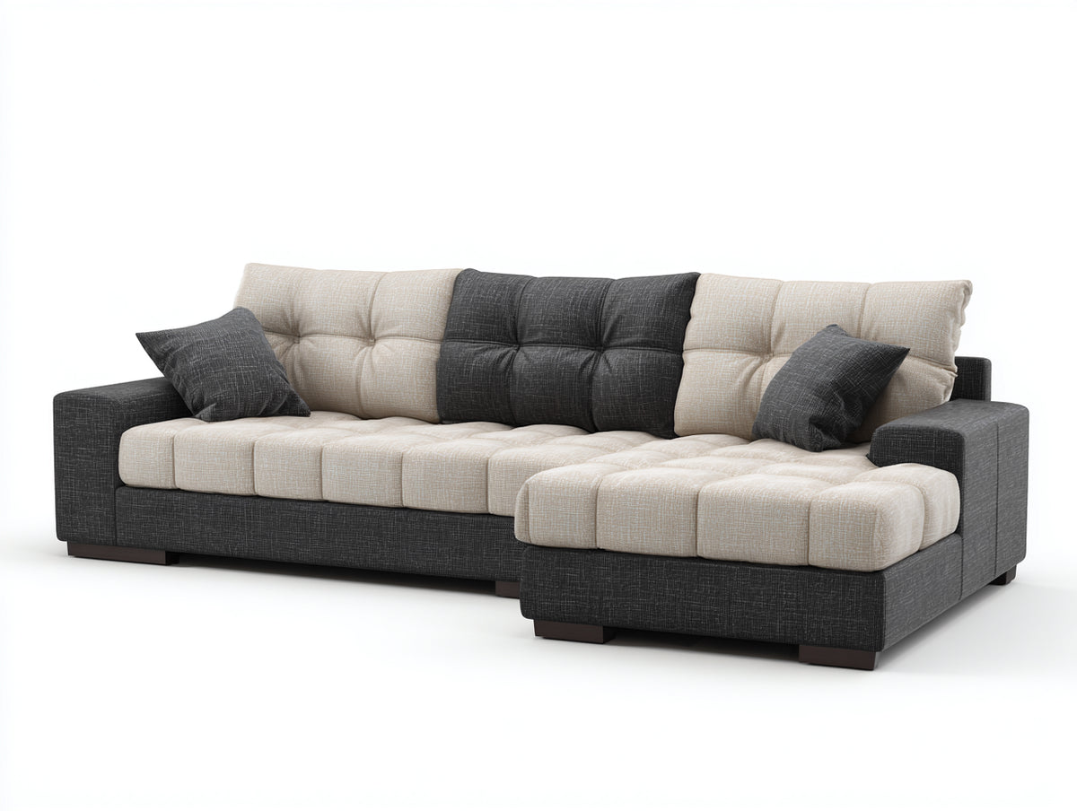 Ecksofa Strukturstoff 285x185x85 cm Dunkelgrau-Cremeweiß - breite Liegefläche und Stepppolsterung - modernes Wohnzimmer