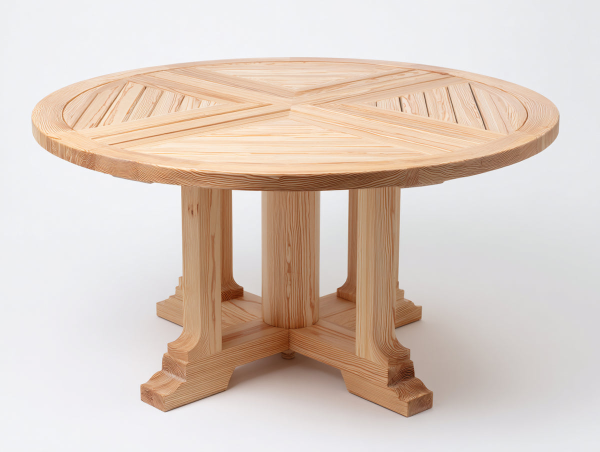 Gartentisch Holz 120x120x75 cm - Natur - Runder Gartentisch mit Kreuzstreben und massivem Säulenuntergestell