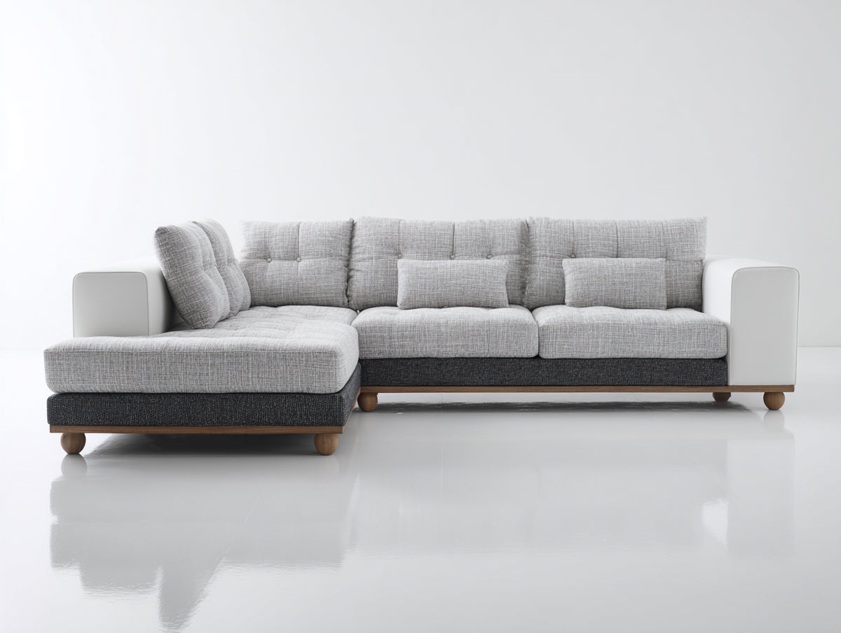 Ecksofa Stoff gepolstert 270x175x88 cm - Hellgrau Dunkelgrau Weiß Natur - mit Chaiselongue modernes Design